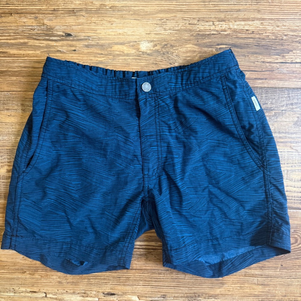 Onia Calder 6E Swim Board Shorts Mens Small Blue Geometric Trunks Italy Luxury